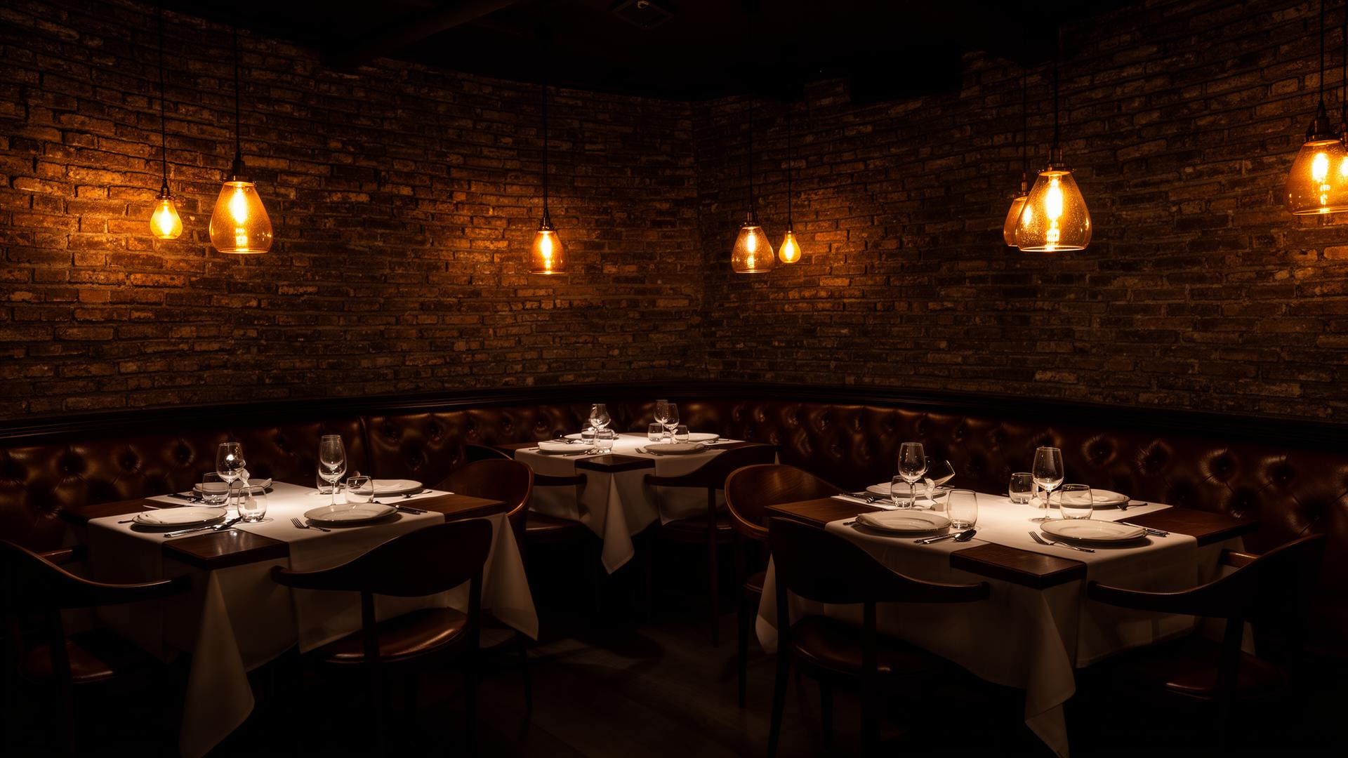 Brasa dining room with warm pendant lighting